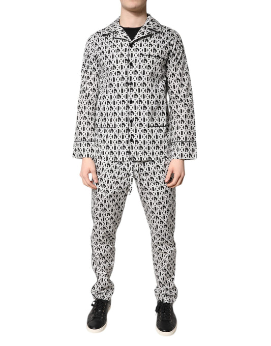 Dolce & Gabbana Black White DG Print Cotton Pajama Set Sleepwear Dolce & Gabbana
