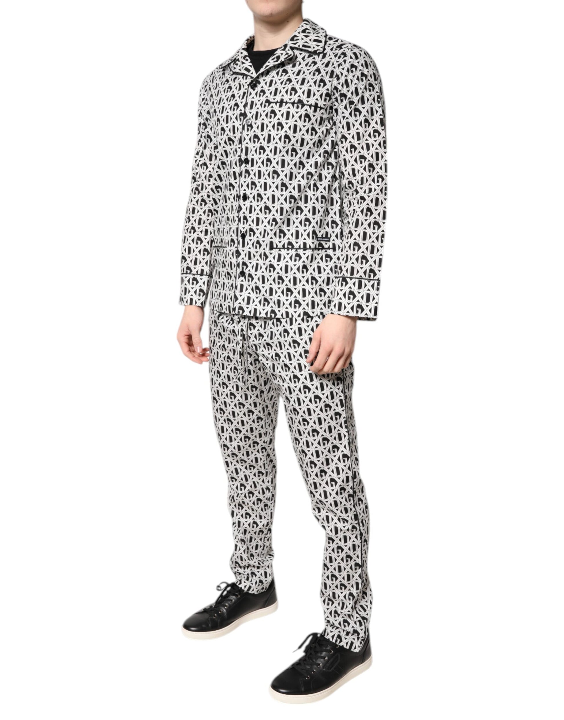 Dolce & Gabbana Black White DG Print Cotton Pajama Set Sleepwear Dolce & Gabbana