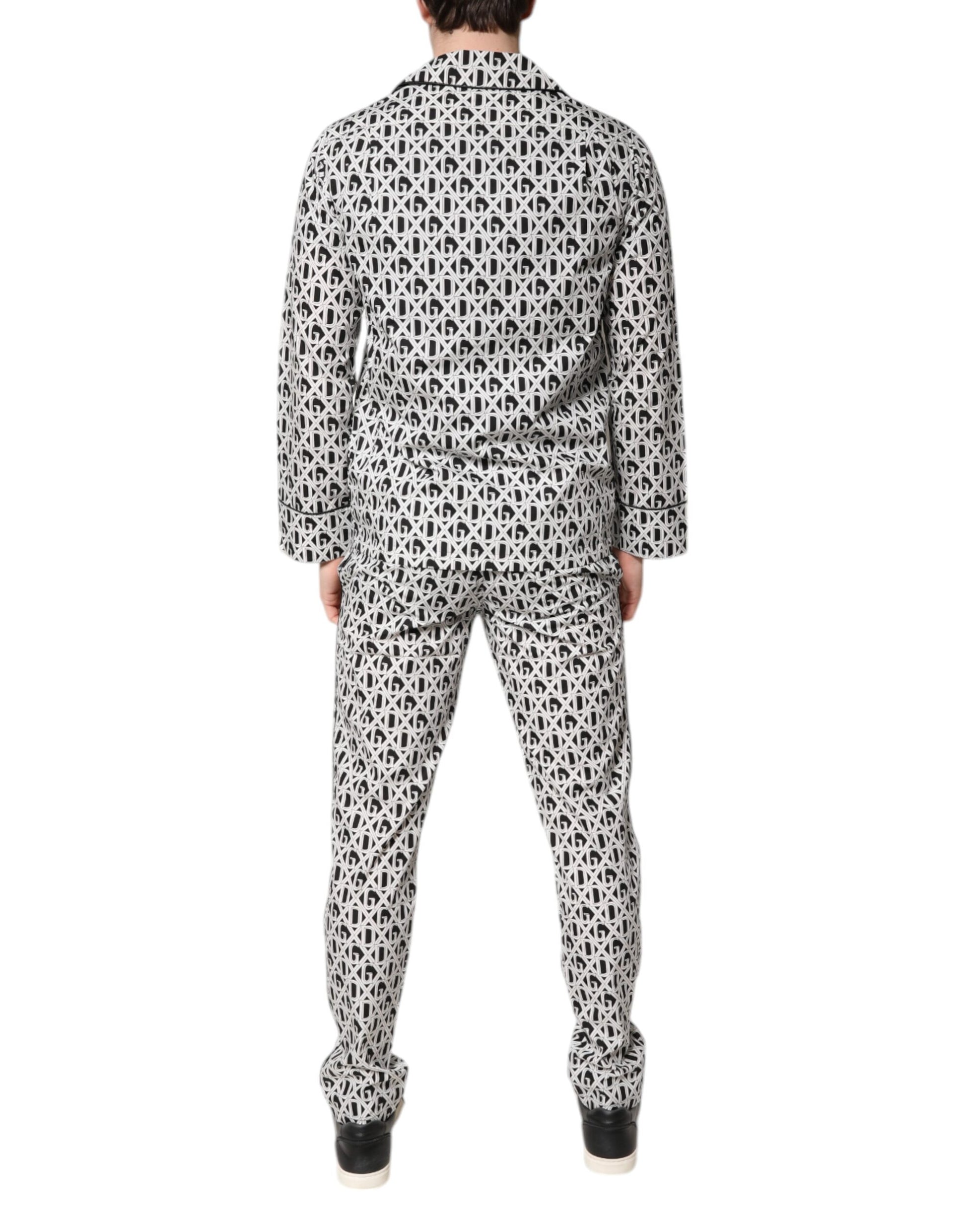 Dolce & Gabbana Black White DG Print Cotton Pajama Set Sleepwear Dolce & Gabbana