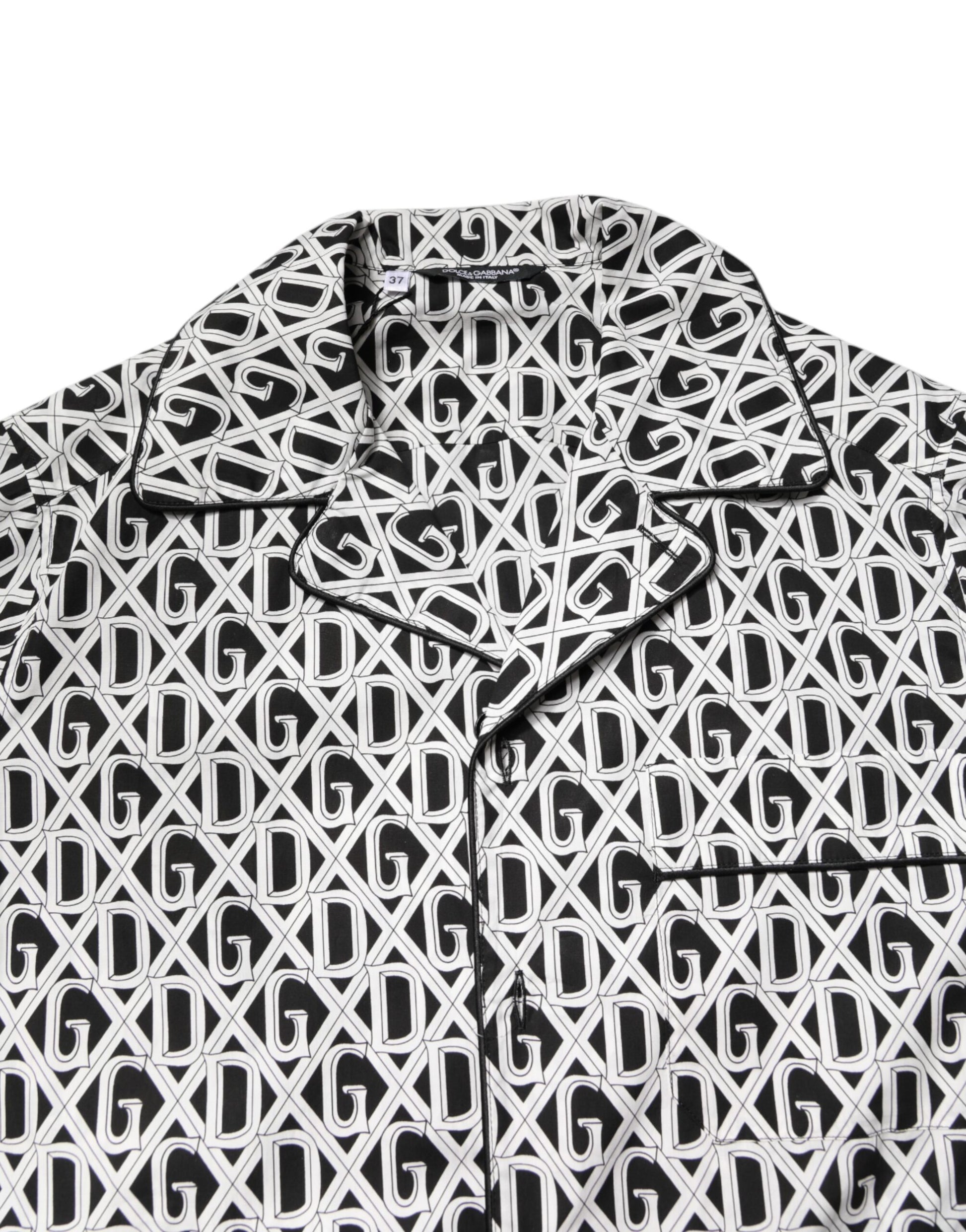 Dolce & Gabbana Black White DG Print Cotton Pajama Set Sleepwear Dolce & Gabbana