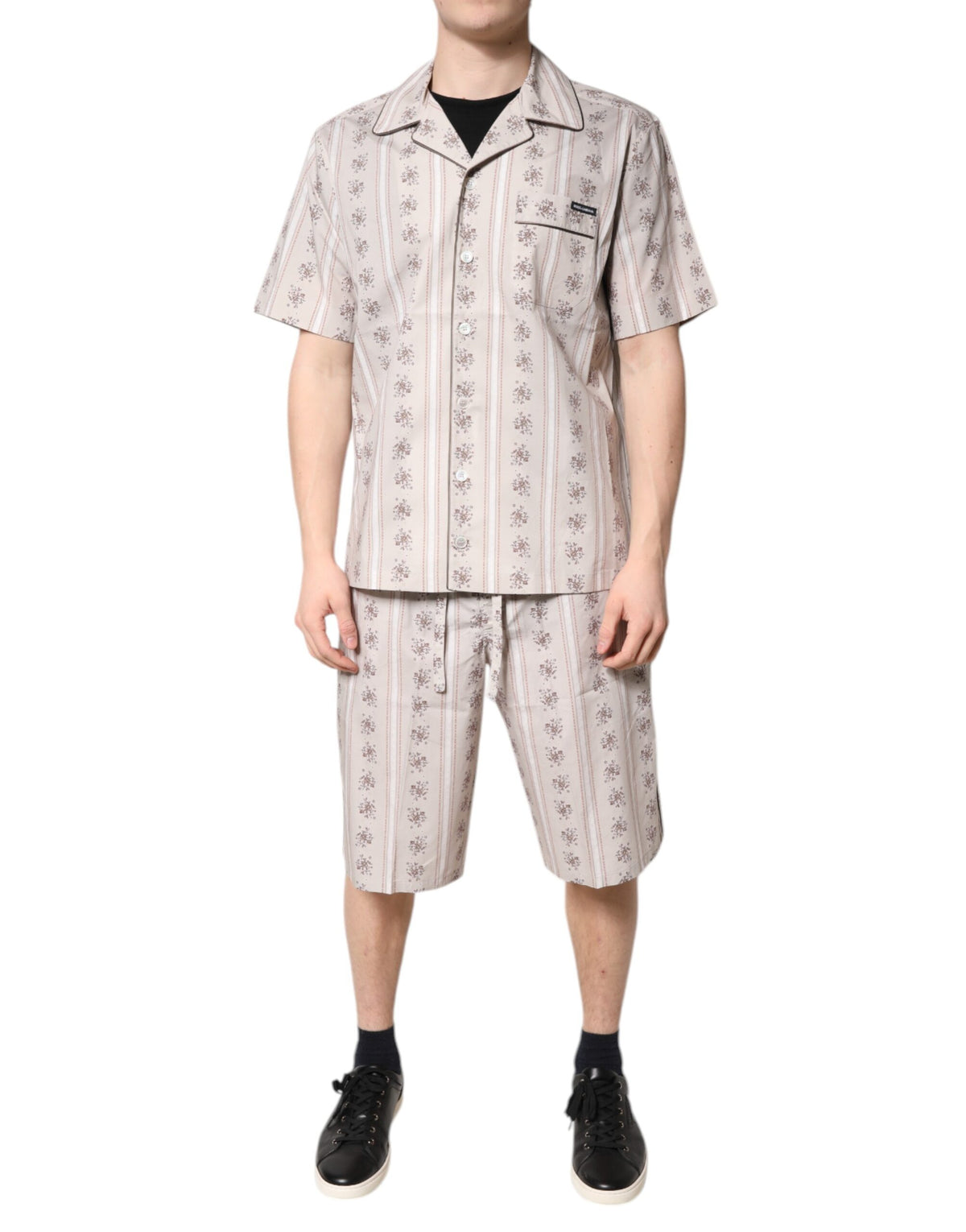 Dolce & Gabbana Beige Floral Print Cotton Men Pajama Set Sleepwear - Eljoys Fashion 