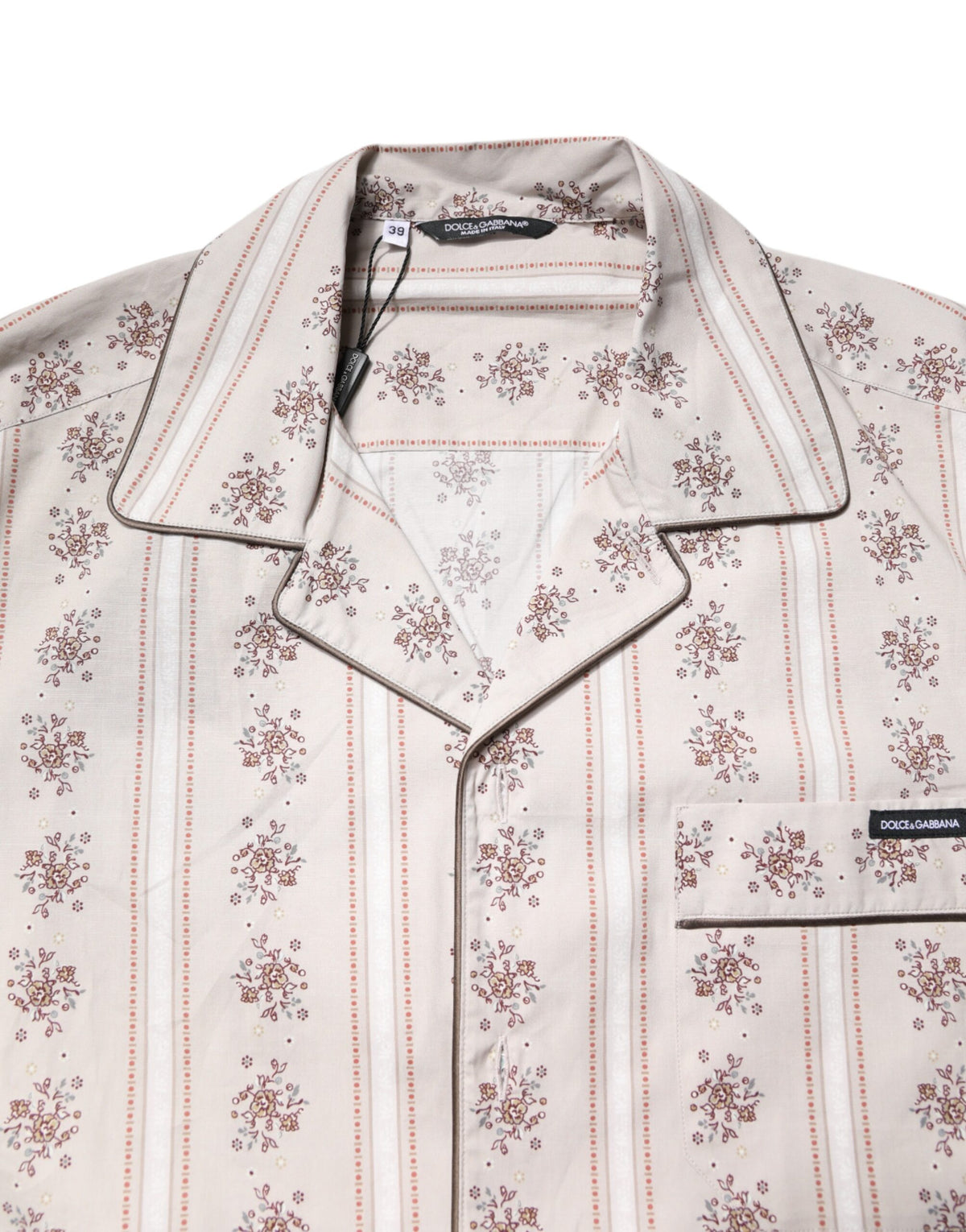 Dolce & Gabbana Beige Floral Print Cotton Men Pajama Set Sleepwear - Eljoys Fashion 