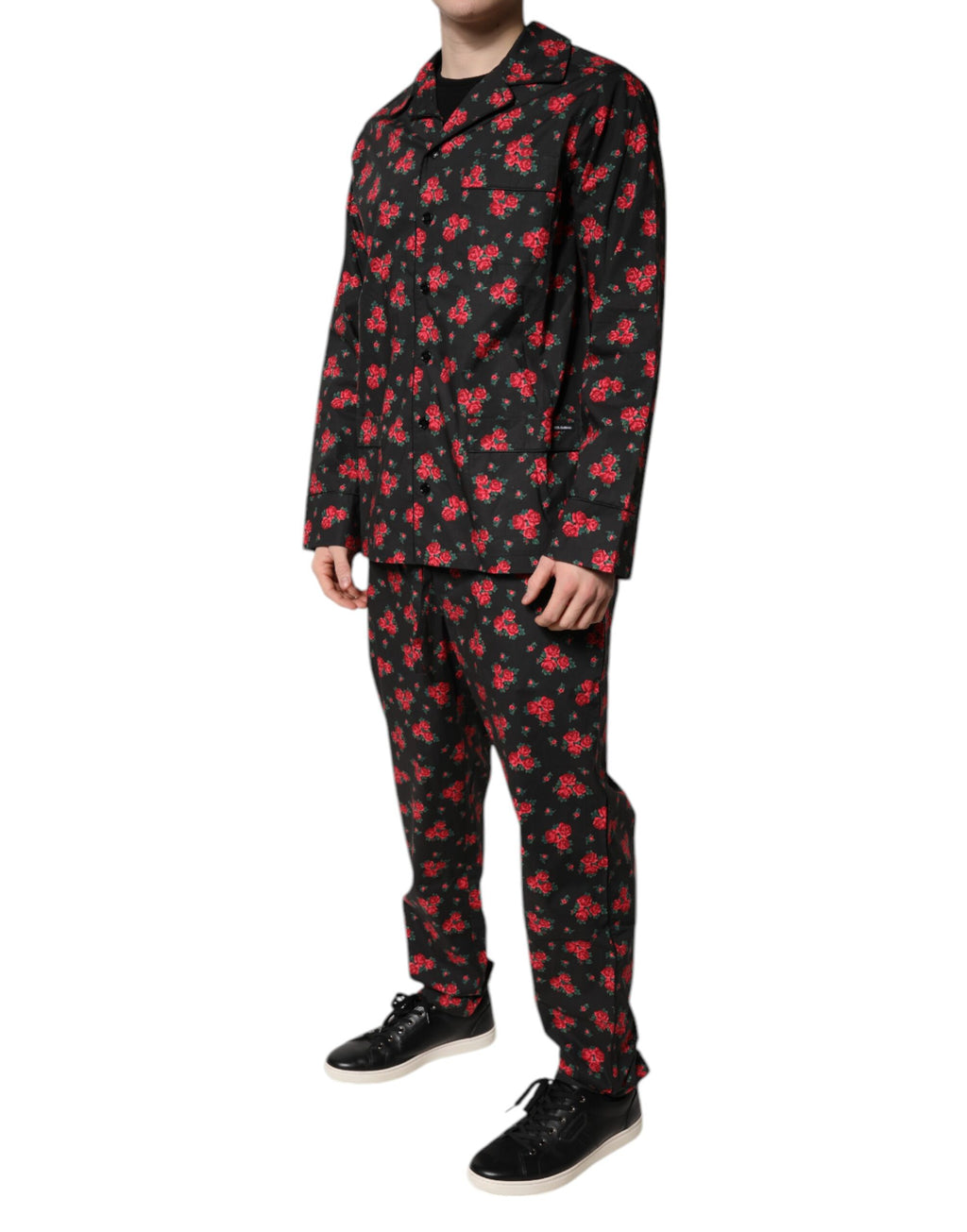 Dolce & Gabbana Black Floral Print Cotton Men Pajama Set Sleepwear - Eljoys Fashion 