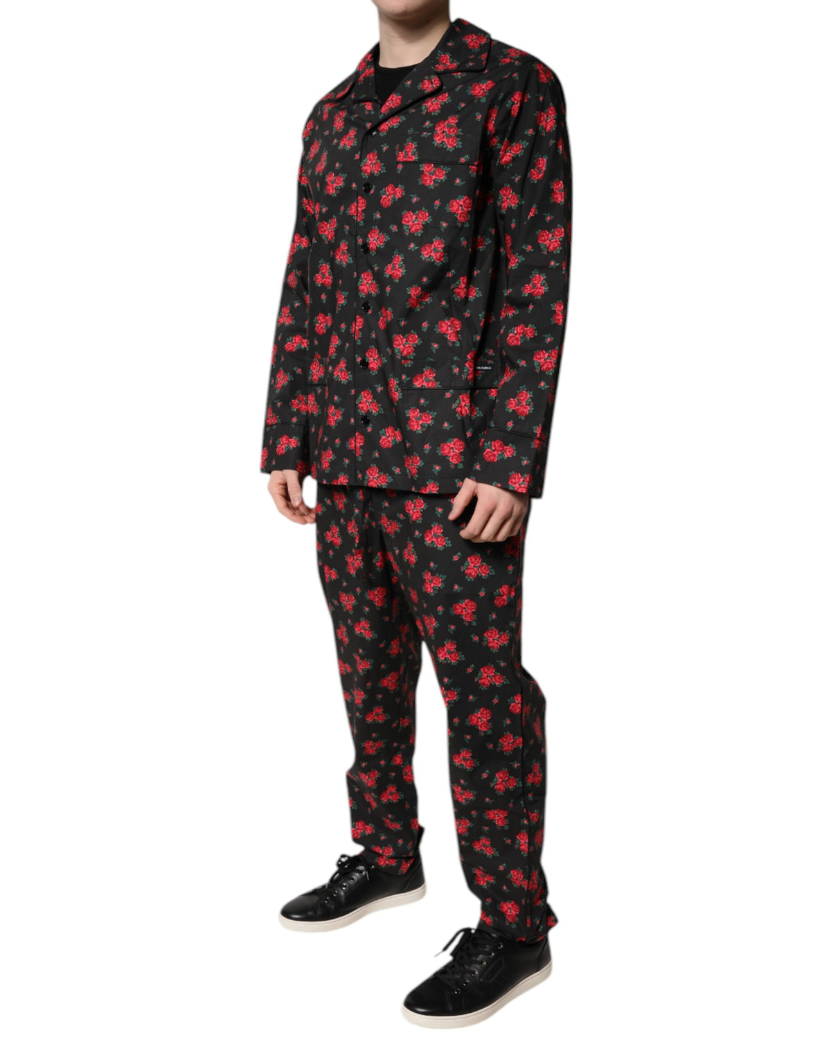 Dolce & Gabbana Black Floral Print Cotton Men Pajama Set Sleepwear - Eljoys Fashion 