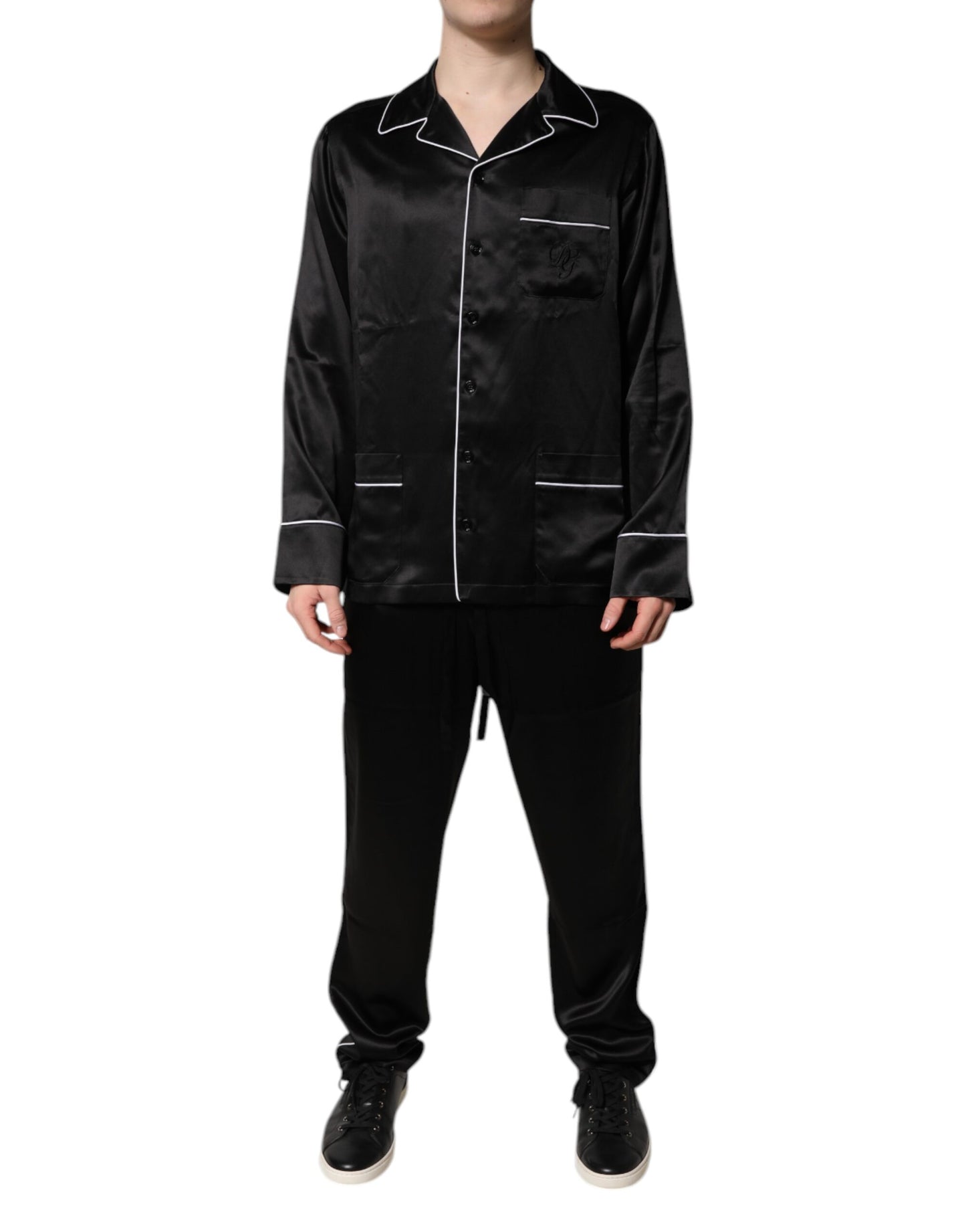 Dolce & Gabbana Black Silk Shirt Pants Pajama Set Sleepwear Dolce & Gabbana