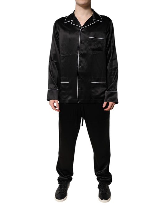 Dolce & Gabbana Black Silk Shirt Pants Pajama Set Sleepwear Dolce & Gabbana