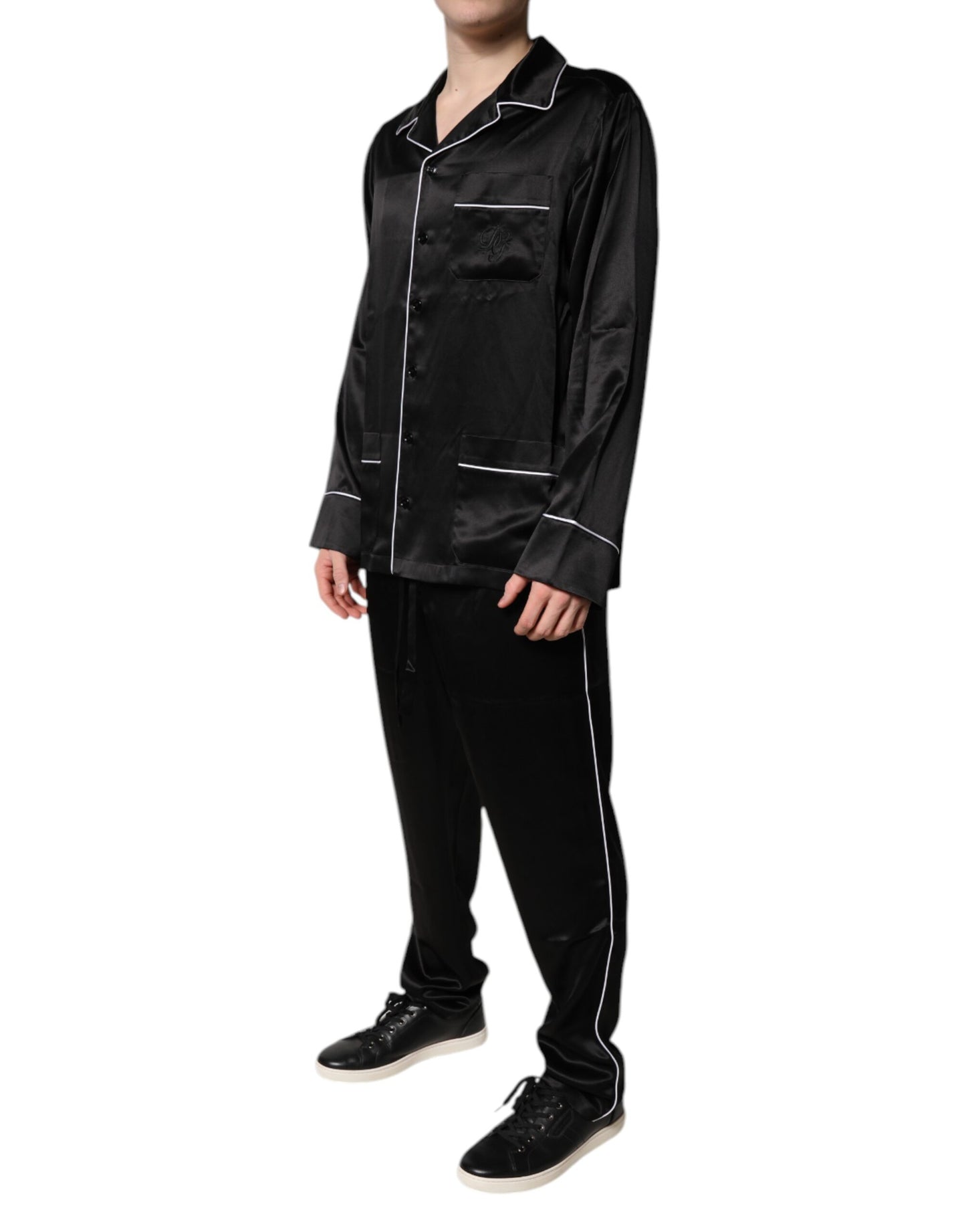 Dolce & Gabbana Black Silk Shirt Pants Pajama Set Sleepwear Dolce & Gabbana