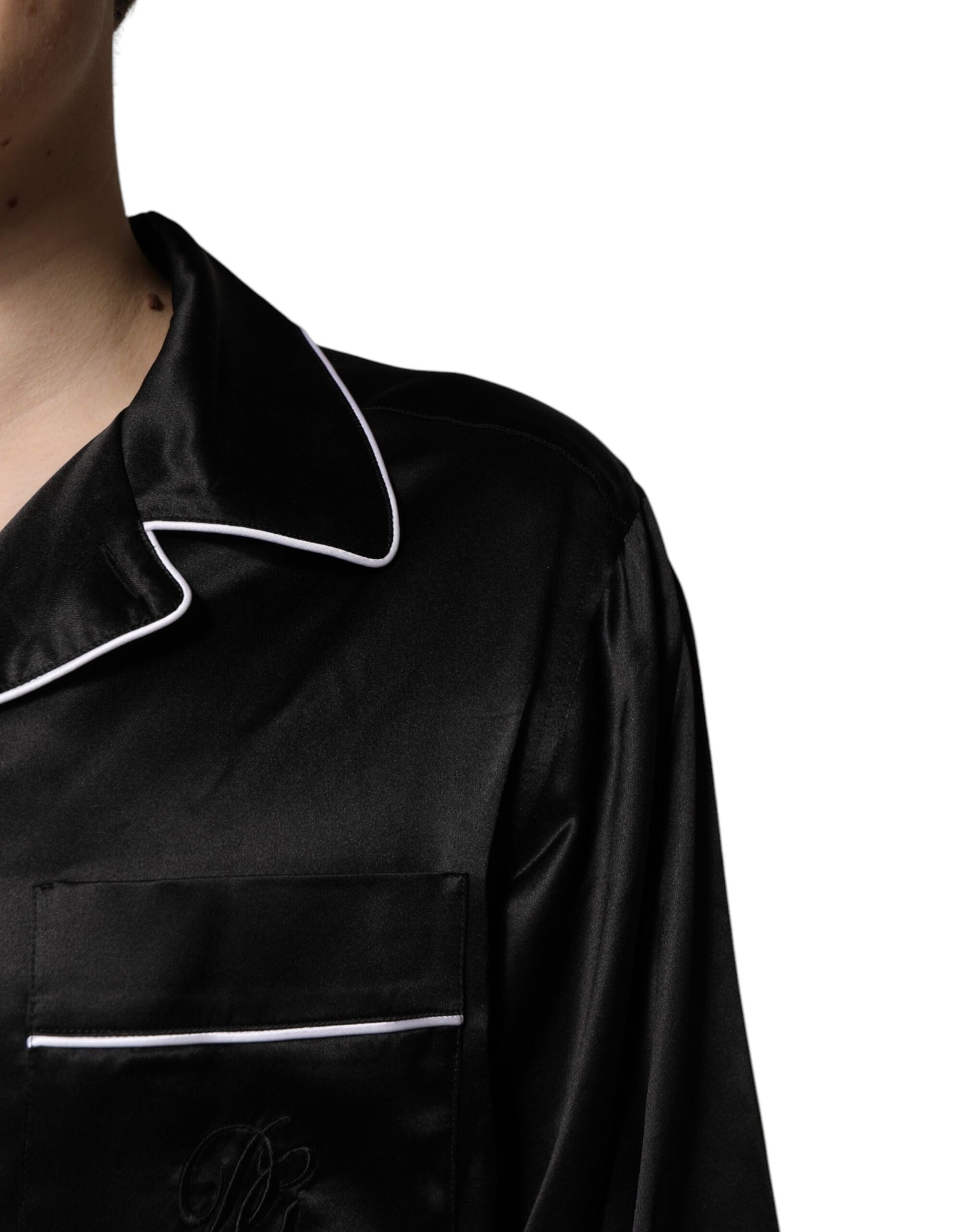 Dolce & Gabbana Black Silk Shirt Pants Pajama Set Sleepwear Dolce & Gabbana