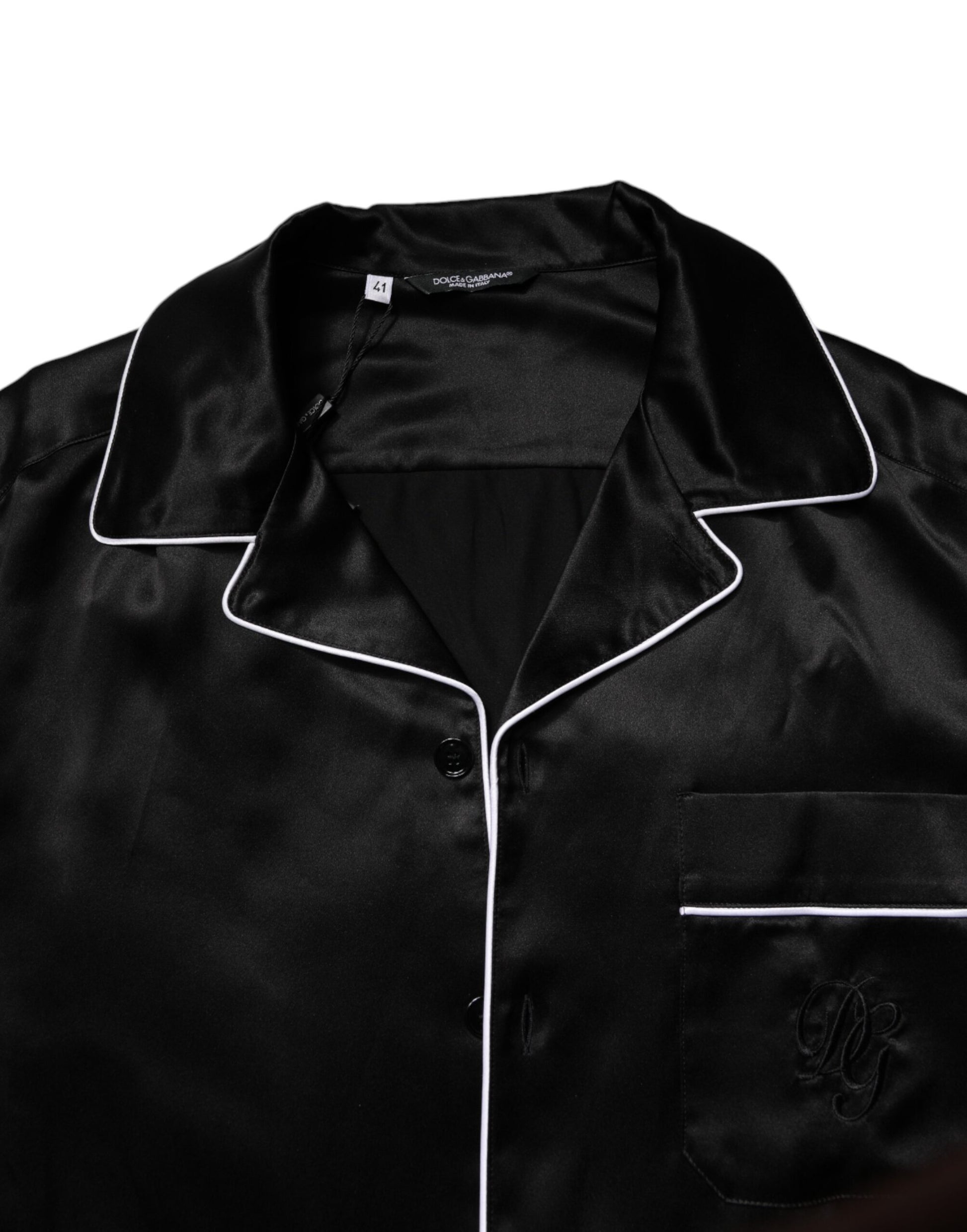 Dolce & Gabbana Black Silk Shirt Pants Pajama Set Sleepwear Dolce & Gabbana