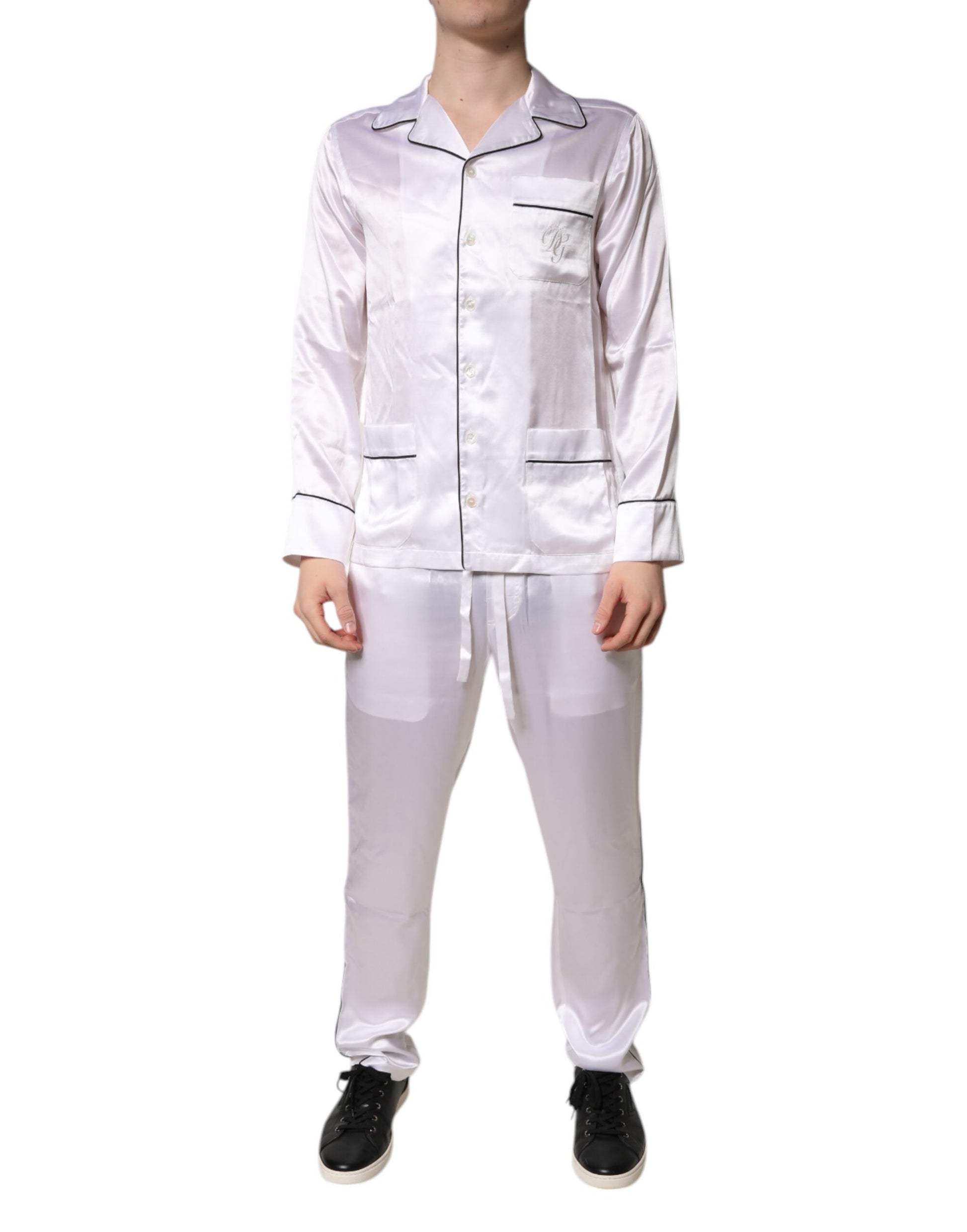 Dolce & Gabbana White Satin Silk Men Pajama Set Sleepwear Dolce & Gabbana