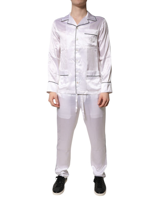 Dolce & Gabbana White Satin Silk Men Pajama Set Sleepwear Dolce & Gabbana