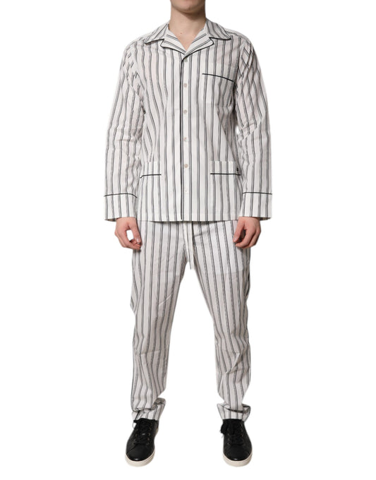 Dolce & Gabbana White Black Stripes Cotton Men Pajama Set Sleepwear Dolce & Gabbana