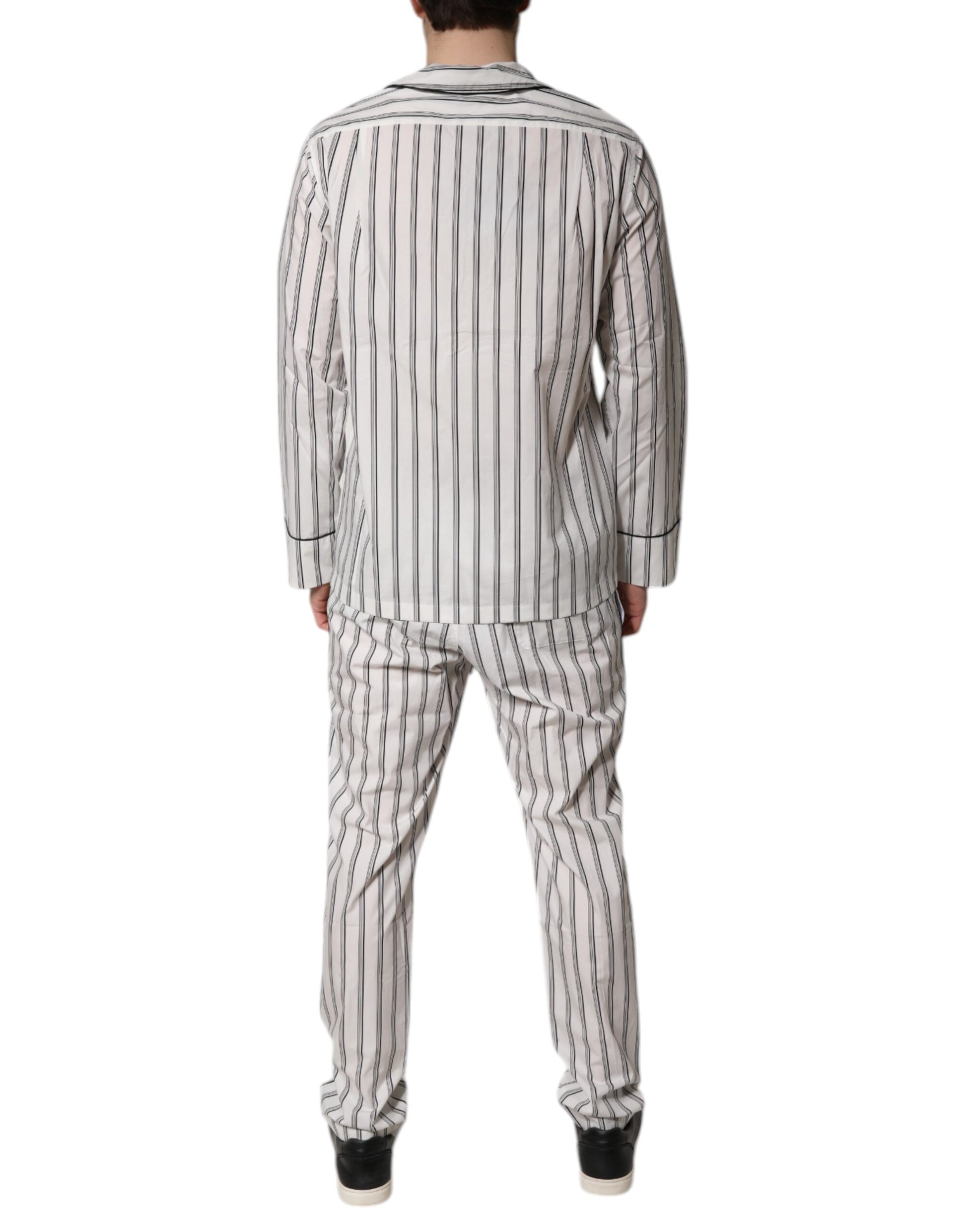 Dolce & Gabbana White Black Stripes Cotton Men Pajama Set Sleepwear Dolce & Gabbana