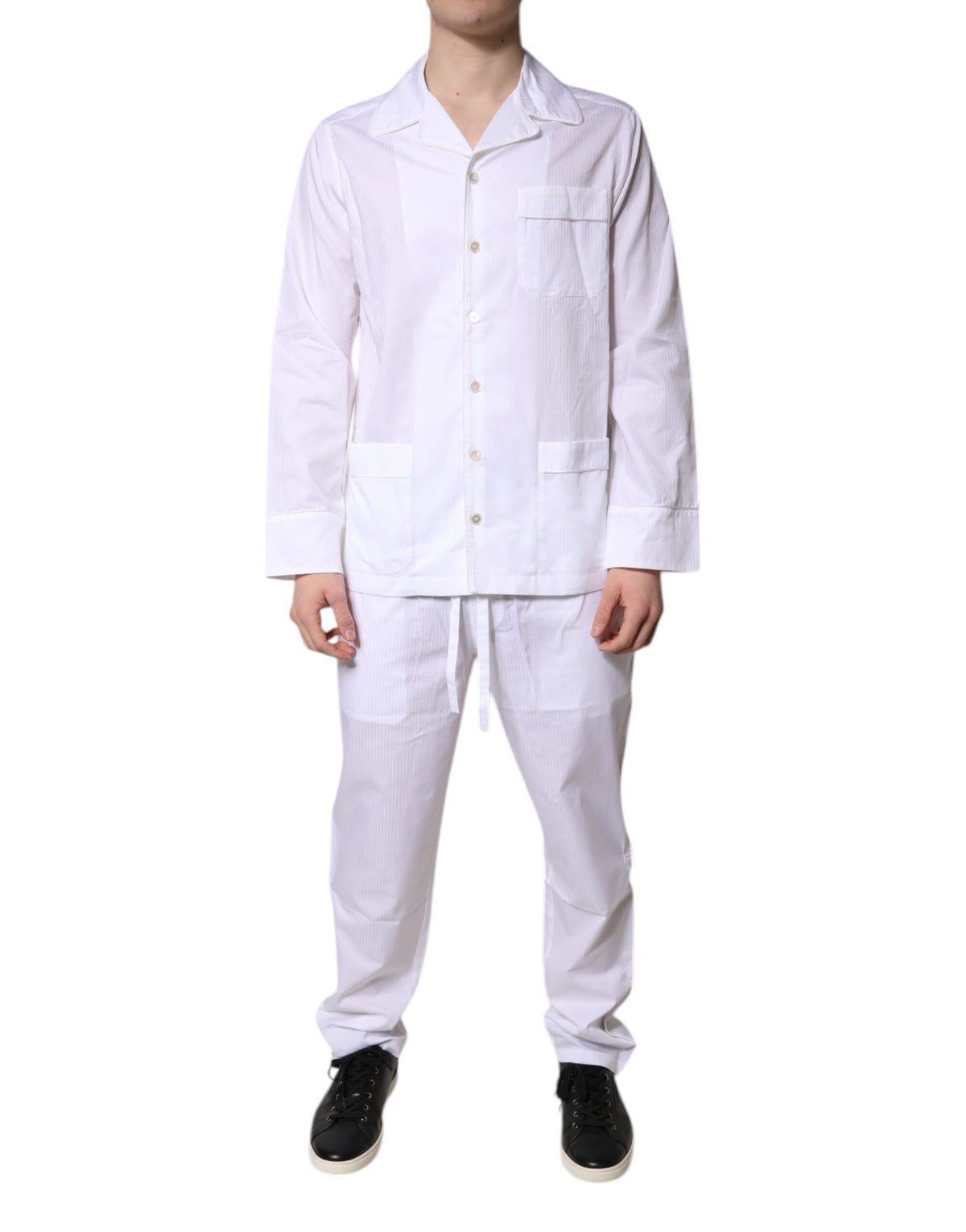 Dolce & Gabbana White Cotton Shirt Pants Pajama Set Sleepwear - Eljoys Fashion 