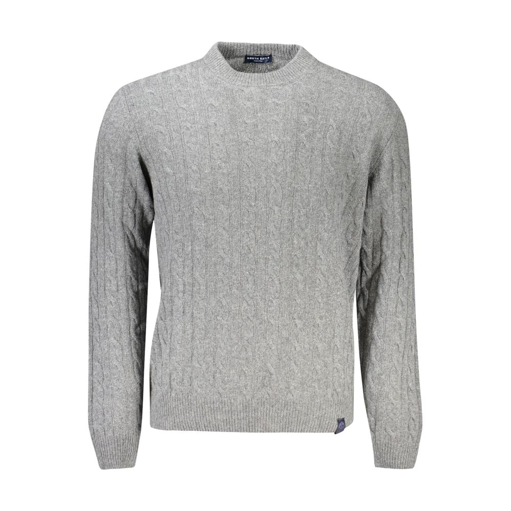 Gray wool men's sweater by North Sails, featuring a crew neck and textured knit pattern.