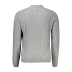 North Sails gray wool men's sweater displayed on a hanger, showcasing its classic knit design and cozy texture.