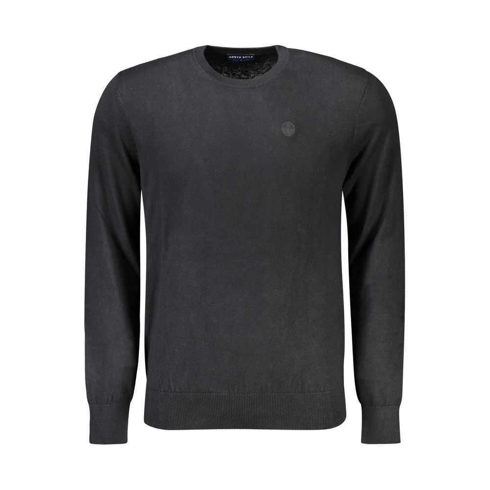 Black North Sails cotton men's sweater with a crew neckline and ribbed cuffs, displayed flat.