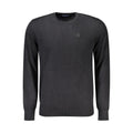 Black North Sails cotton men's sweater with a crew neckline and ribbed cuffs, displayed flat.