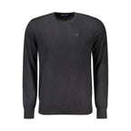 Black North Sails cotton men's sweater with a crew neckline and ribbed cuffs, displayed flat.