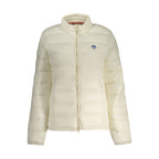 North Sails Bianco Poliammide women's jacket displayed on a hanger, featuring a sleek design and lightweight fabric.