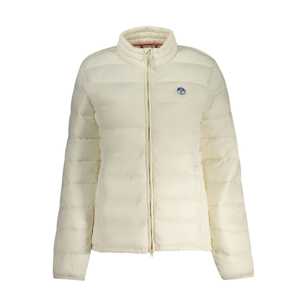 North Sails Bianco Poliammide women's jacket displayed on a hanger, featuring a sleek design and lightweight fabric.