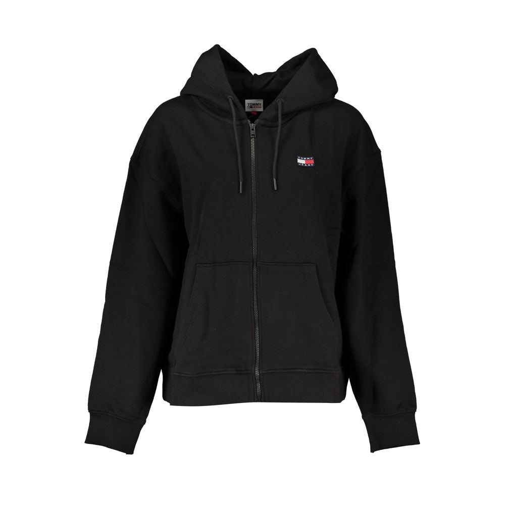 Black cotton women's sweatshirt by Tommy Hilfiger, featuring a classic fit and subtle logo detail.