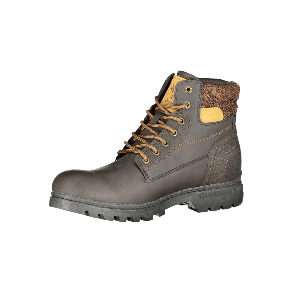 Carrera brown polyurethane men's boot with sturdy sole and ankle-height design, featuring sleek style and durable construction.