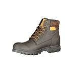 Carrera brown polyurethane men's boot with sturdy sole and ankle-height design, featuring sleek style and durable construction.