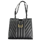 Mario Valentino Nero polyurethane woman bag with sleek design and structured silhouette, featuring silver-tone hardware and top handle.