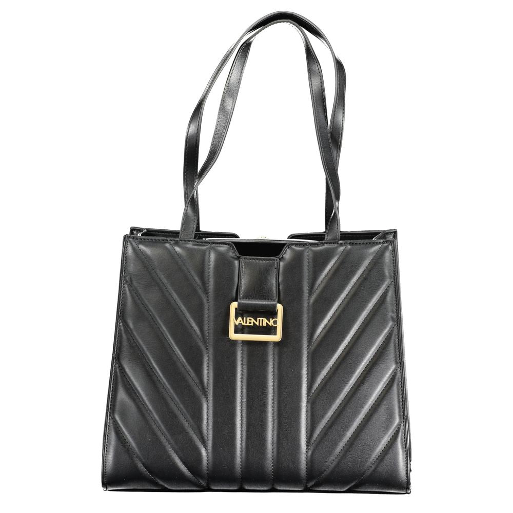 Mario Valentino Nero polyurethane woman bag with sleek design and structured silhouette, featuring silver-tone hardware and top handle.