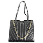 Mario Valentino Nero polyurethane woman bag with sleek design and silver hardware, featuring a top handle and removable shoulder strap.