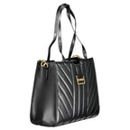 Mario Valentino Nero polyurethane woman bag with sleek design and silver hardware, featuring a structured shape and top handle.