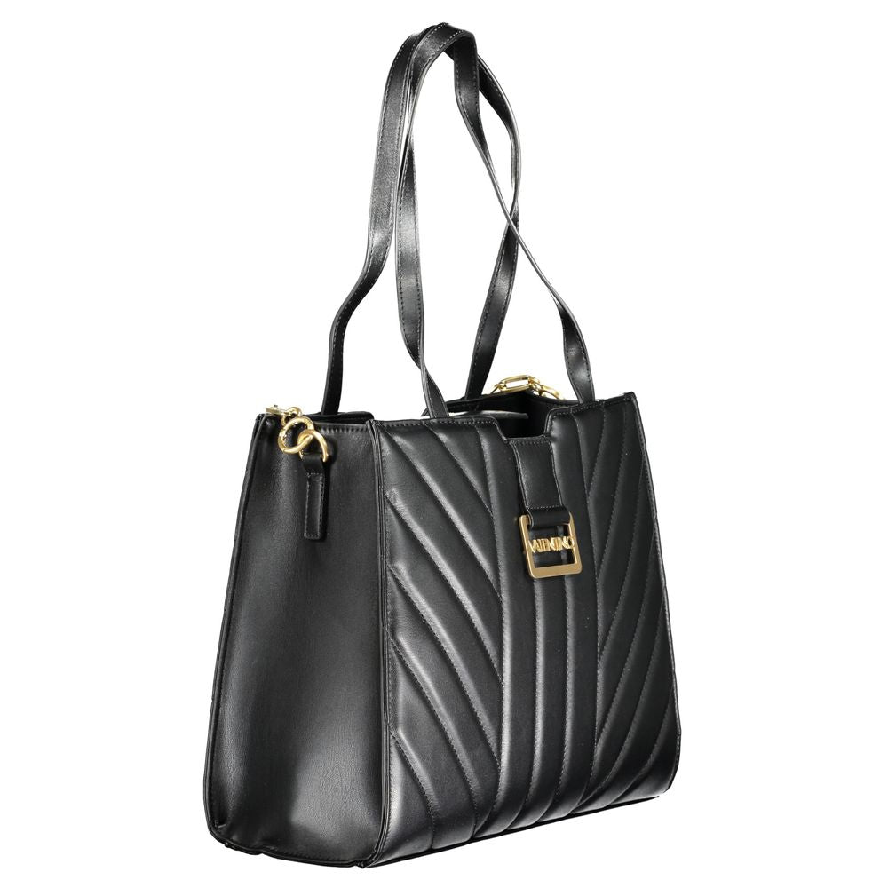 Mario Valentino Nero polyurethane woman bag with sleek design and silver hardware, featuring a structured shape and top handle.
