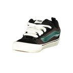Vans black polyester men's sneaker with white sole and lace-up design, showcasing a casual athletic shoe style.