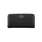 Calvin Klein elegant multi-compartment designer wallet with multiple card slots and sleek black leather finish.