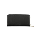 Calvin Klein elegant multi-compartment designer wallet with multiple card slots and sleek black leather finish.
