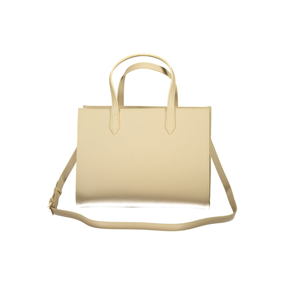 Mario Valentino beige women's bag made of polyurethane, featuring a stylish design with top handles and a spacious interior.
