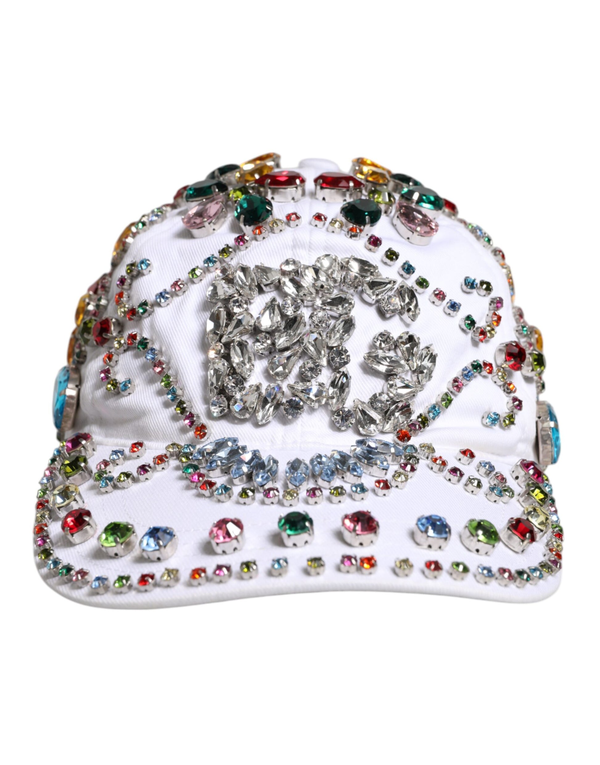 Dolce & Gabbana White Multicolor Crystal Embellish Baseball Cap Dolce & Gabbana