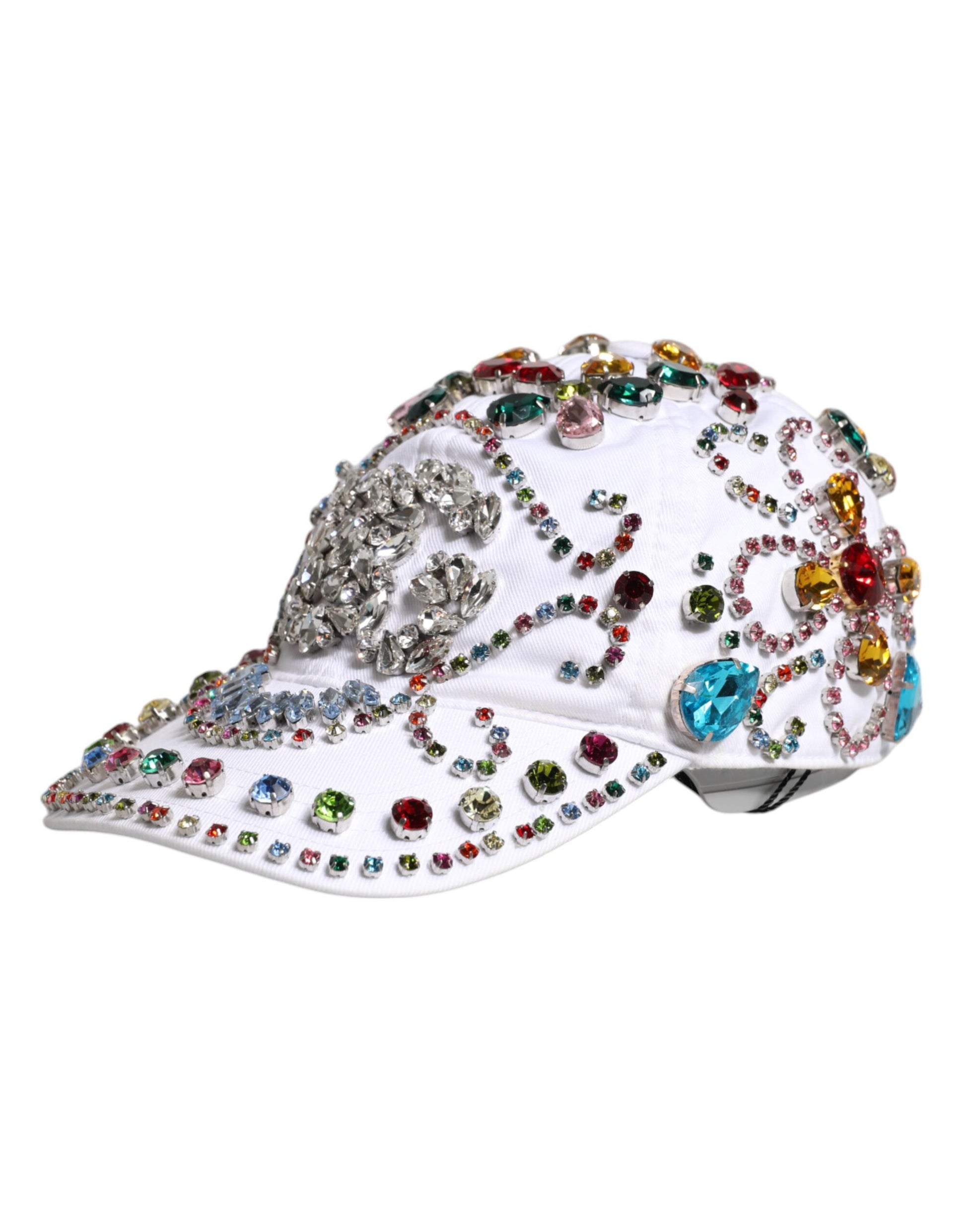 Dolce & Gabbana White Multicolor Crystal Embellish Baseball Cap Dolce & Gabbana