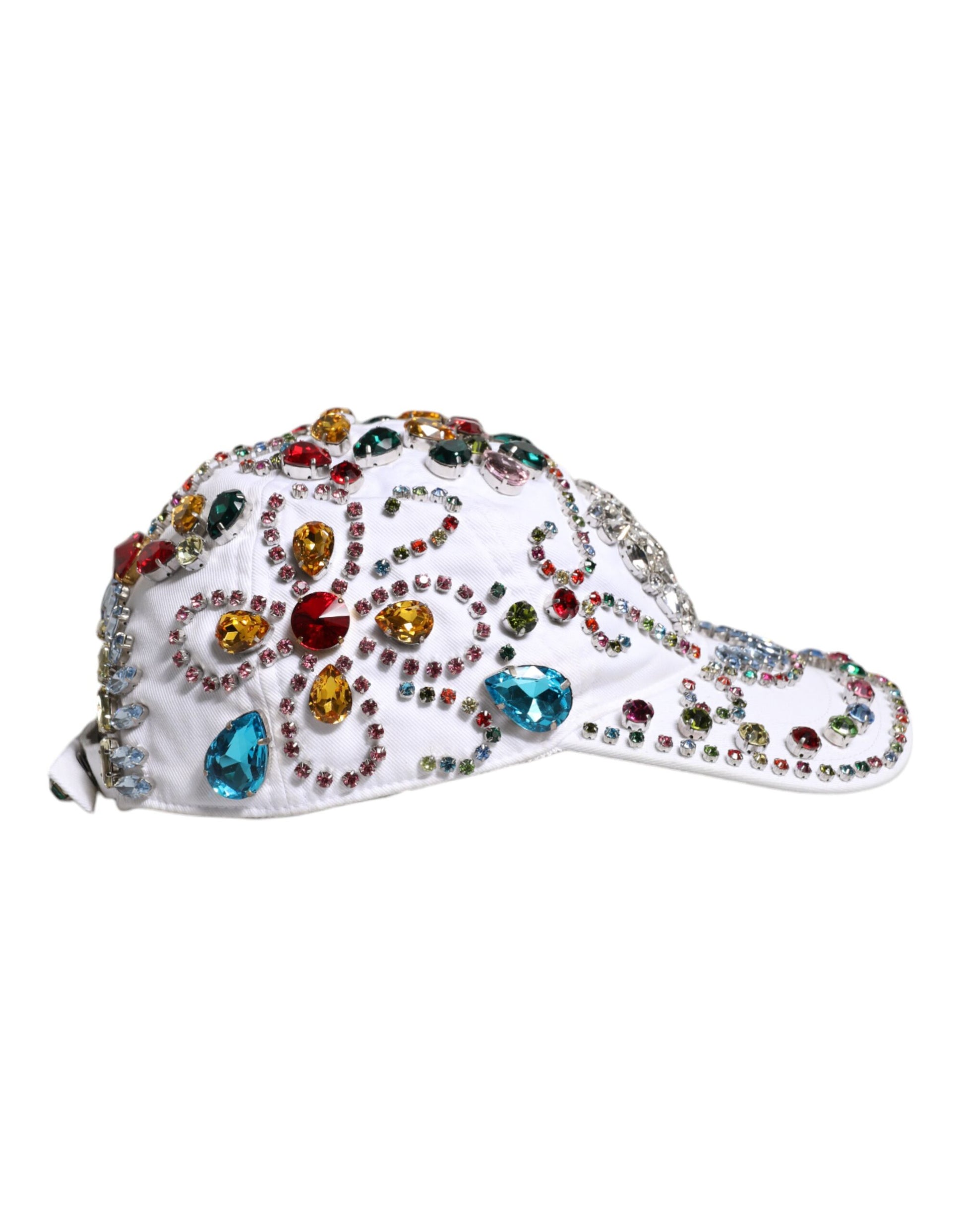 Dolce & Gabbana White Multicolor Crystal Embellish Baseball Cap Dolce & Gabbana