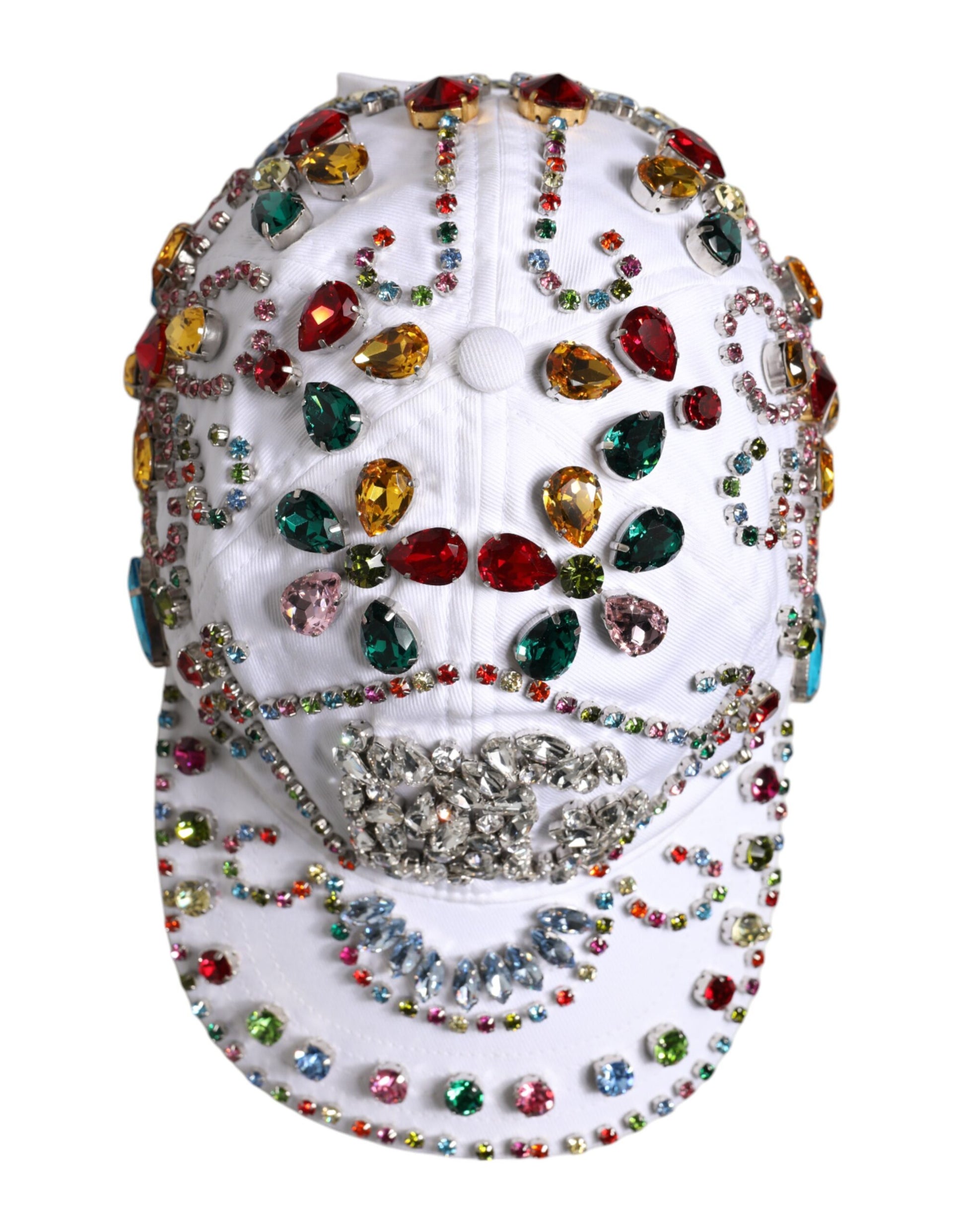 Dolce & Gabbana White Multicolor Crystal Embellish Baseball Cap Dolce & Gabbana