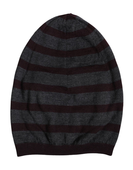 Dolce & Gabbana Gray Striped Wool Knitted Winter Beanie Hat Dolce & Gabbana