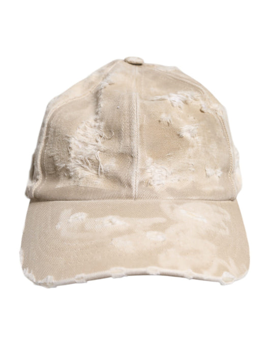 Dolce & Gabbana Beige Tattered Cotton 6 Panels Baseball Cap Dolce & Gabbana