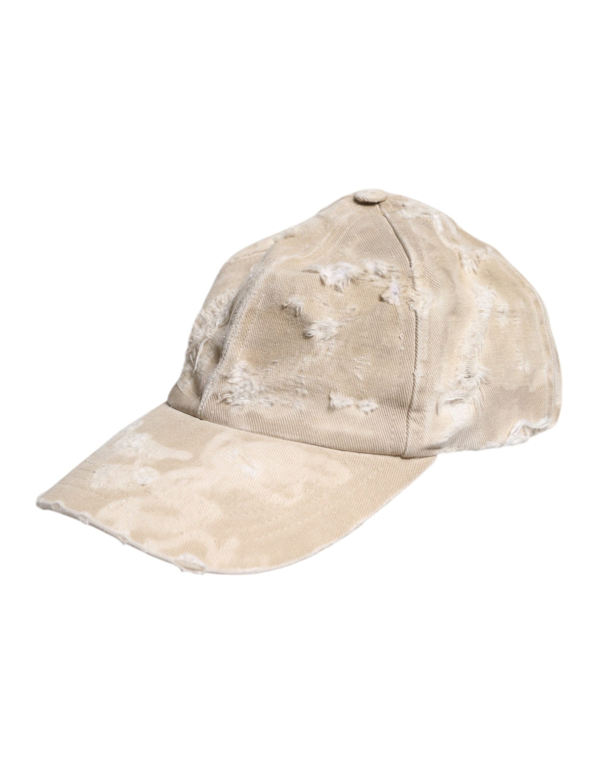 Dolce & Gabbana Beige Tattered Cotton 6 Panels Baseball Cap Dolce & Gabbana