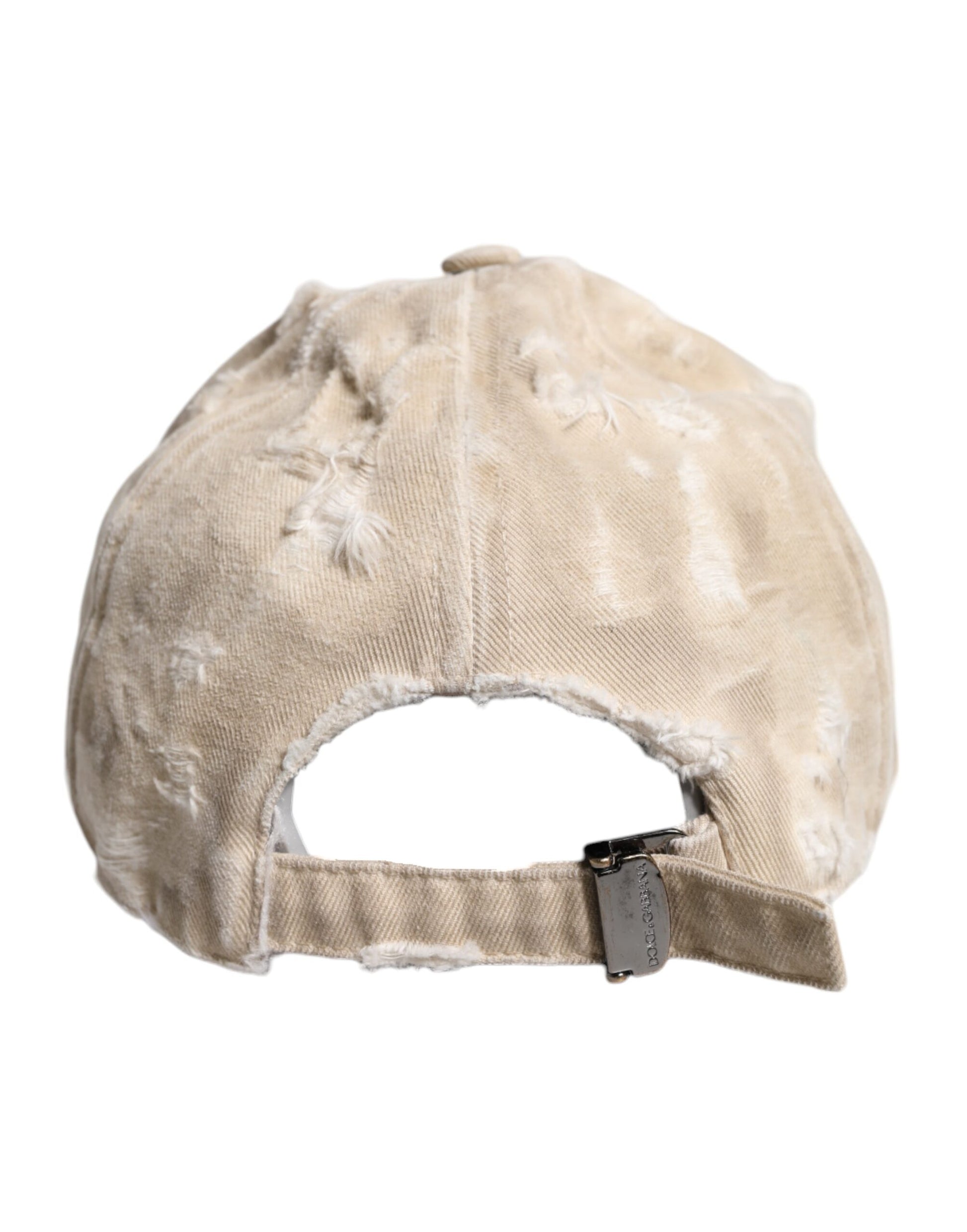 Dolce & Gabbana Beige Tattered Cotton 6 Panels Baseball Cap Dolce & Gabbana