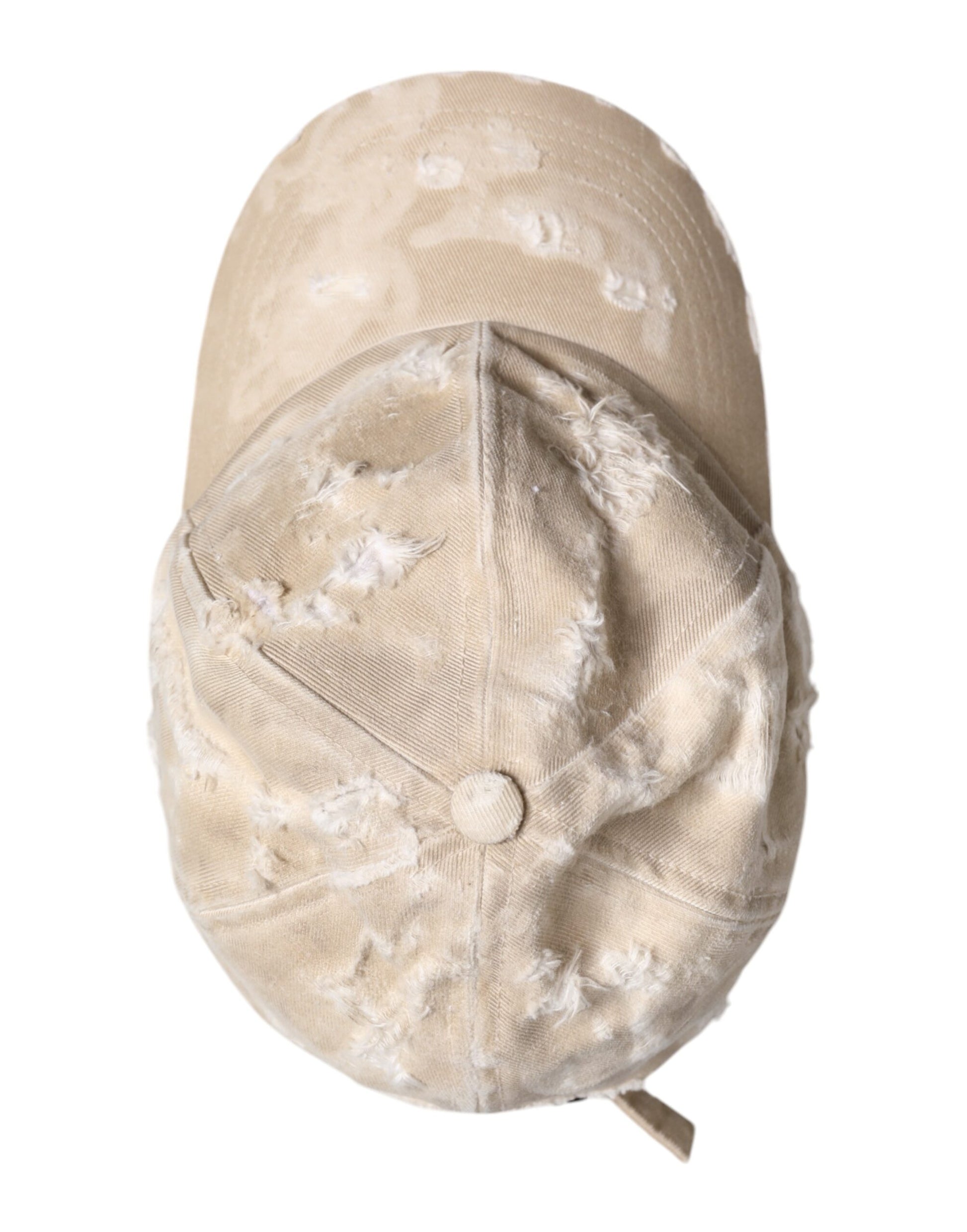 Dolce & Gabbana Beige Tattered Cotton 6 Panels Baseball Cap Dolce & Gabbana