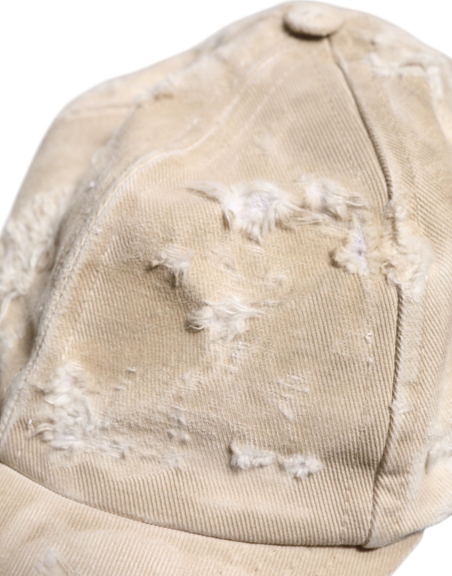 Dolce & Gabbana Beige Tattered Cotton 6 Panels Baseball Cap Dolce & Gabbana