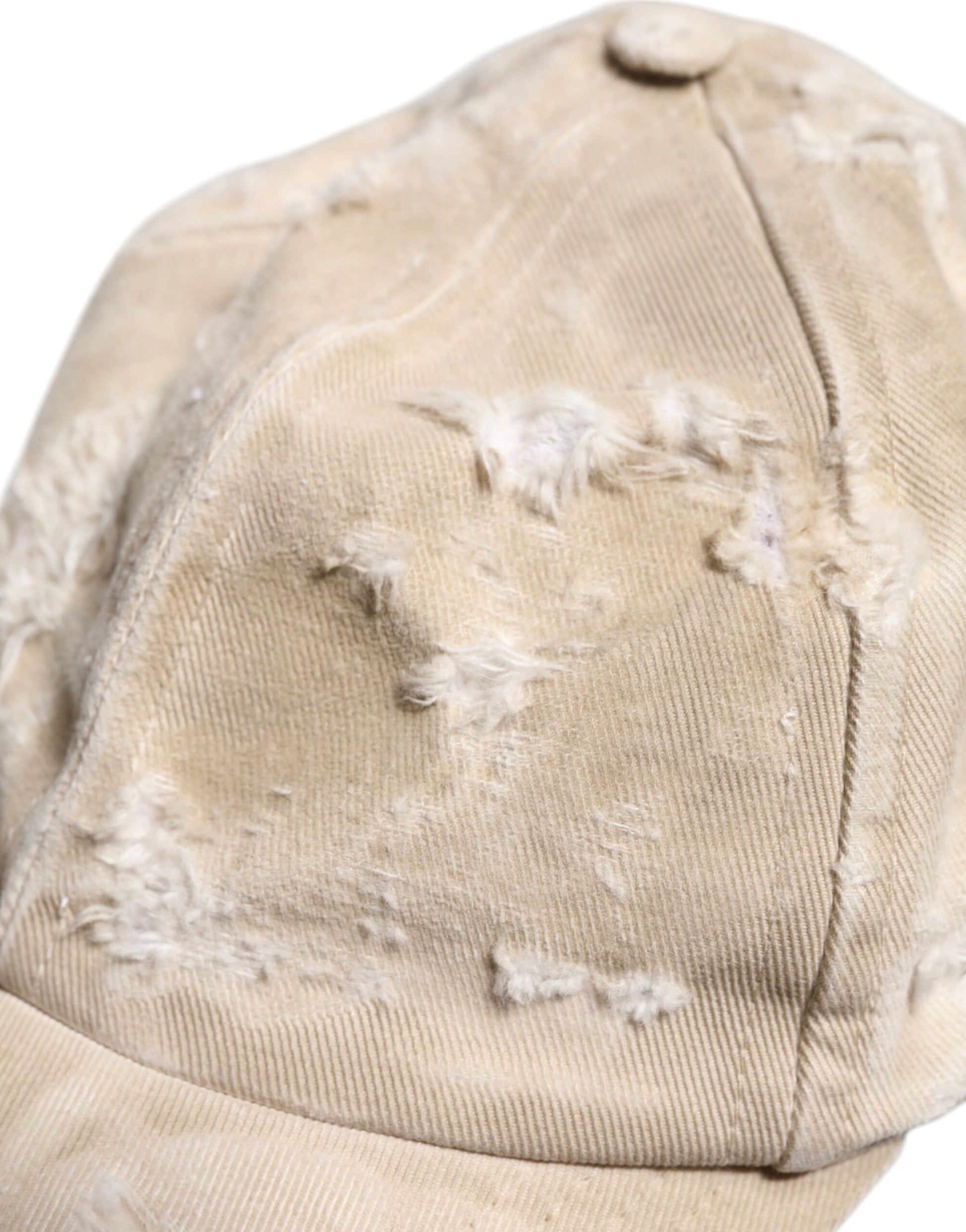 Dolce & Gabbana Beige Tattered Cotton 6 Panels Baseball Cap Dolce & Gabbana
