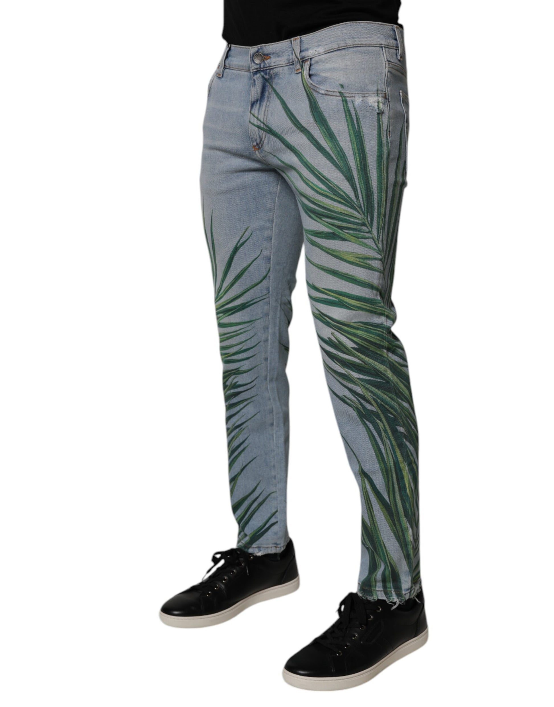 Dolce & Gabbana Light Blue Leaf Cotton Classic Men Denim Jeans Dolce & Gabbana
