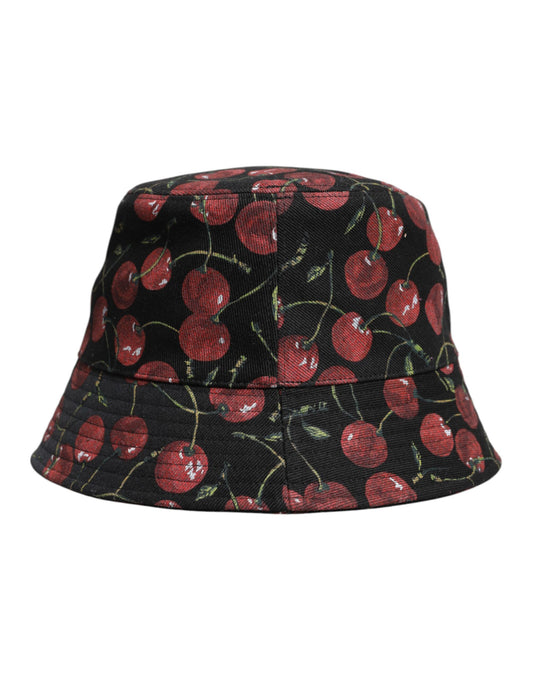 Dolce & Gabbana Black Cotton Printed Wide Brim Bucket Hat Dolce & Gabbana